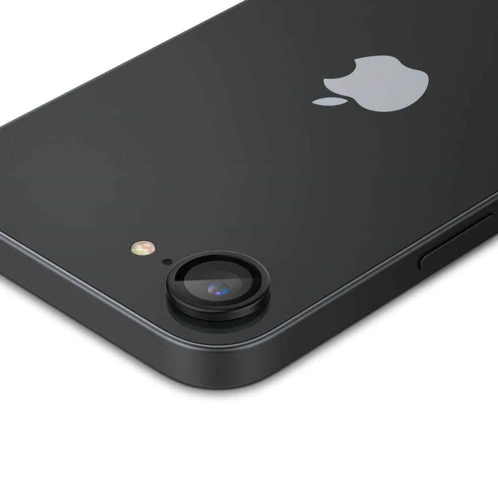 Protector de cámara trasera Spigen GlastR EZ FIT Optik Pro para Apple iPhone 17e / 16e, Cristal Templado, Set de 2 piezas, Negro AGL09279