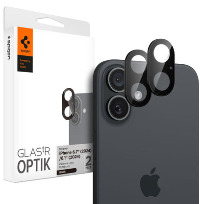 Protector de cámara trasera Spigen GlastR Optik para Apple iPhone 16 Plus / 16, Cristal Templado, Set de 2 piezas, Negro AGL07922