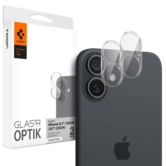 Protector de pantalla para cámara trasera Spigen GlastR Optik para Apple iPhone 16 Plus / 16, vidrio templado, juego de 2 piezas, transparente AGL07923