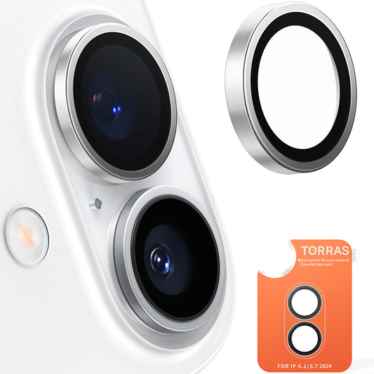 Protector de cámara trasera Torras Lensguard para Apple iPhone 16 Plus / 16, Cristal Templado, Gris Metálico