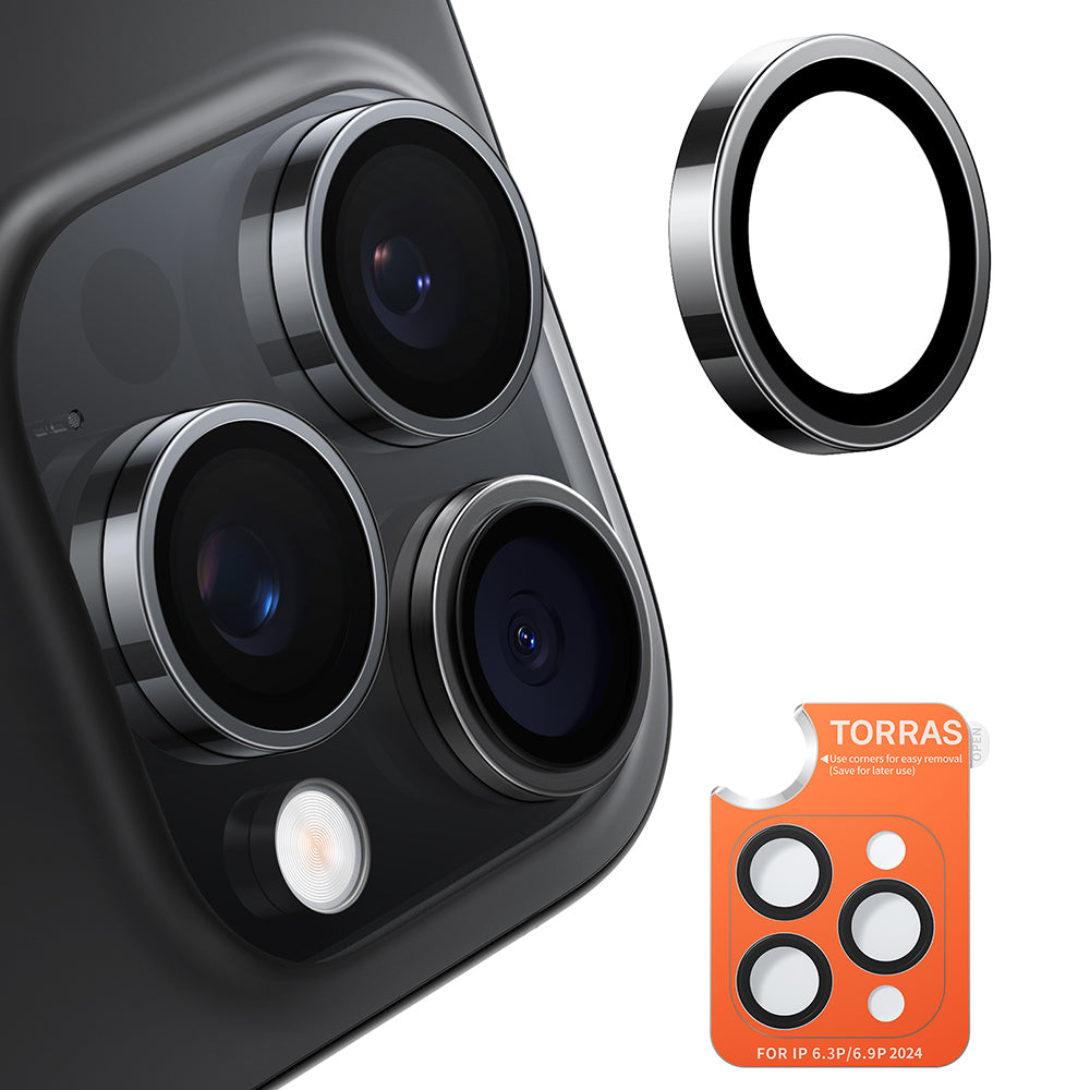 Protector de cámara trasera Torras Lensguard para Apple iPhone 16 Pro Max / 16 Pro, vidrio templado, negro