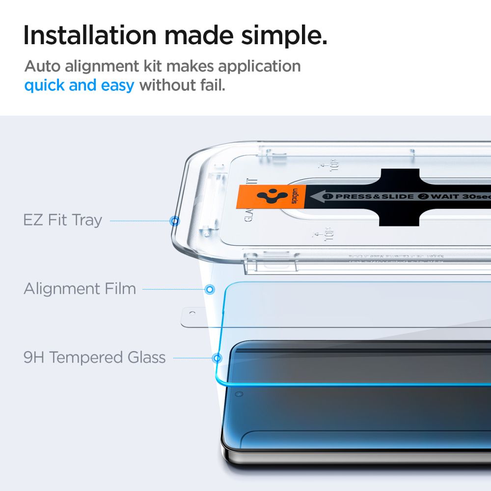 Protector de pantalla Spigen EZ FIT para Samsung Galaxy S25 S931 / S24 S921, Glass Protected, Full Glue, Set 2 piezas 