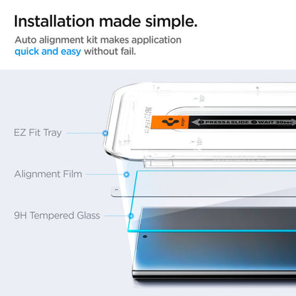 Spigen EZ FIT Protector de Pantalla para Samsung Galaxy S24 Ultra S928, Cristal Protegido, Pegamento Completo, Juego 2 piezas 