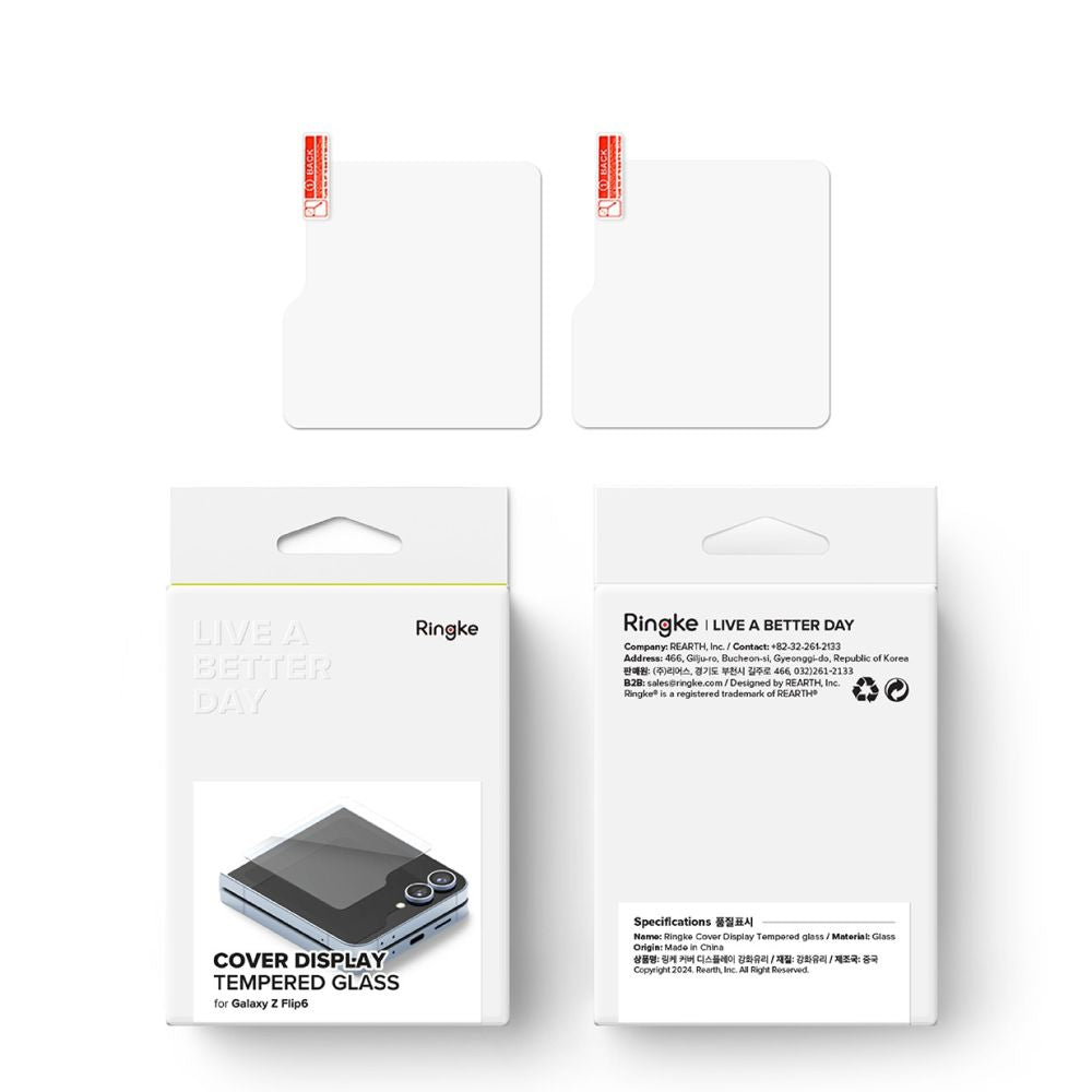 Protector de pantalla exterior Ringke Cover Display para Samsung Galaxy Z Flip6 F741, Cristal Templado, AB Ultra Glue, Set de 2 piezas.