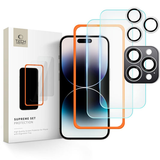 Tech-Protect Supreme Película Protectora de Pantalla Trasera y Cámara para Apple iPhone 16 Pro, Protección de Cristal, Pegamento Total 