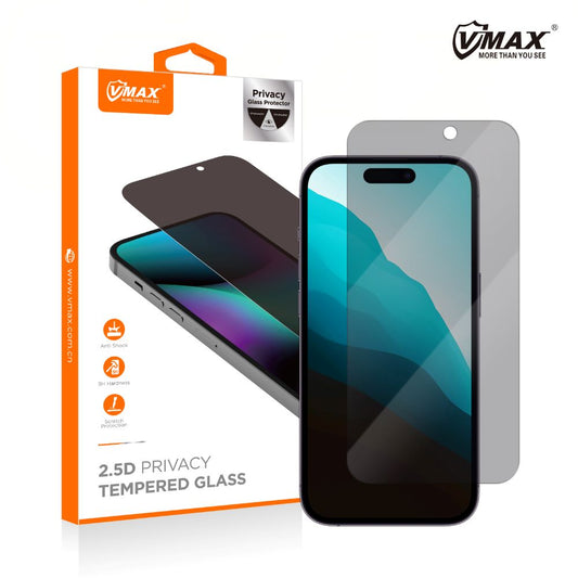 Protector de pantalla Privacy Vmax para Apple iPhone 16 Pro Max, vidrio templado, adhesivo completo, 2.5D
