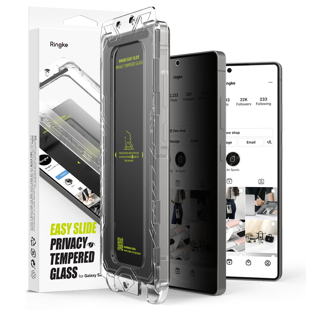 Protector de pantalla Privacy Ringke Easy Slide para Samsung Galaxy S25 Ultra S938, Cristal Templado, Adhesivo Completo, Juego de 2 piezas
