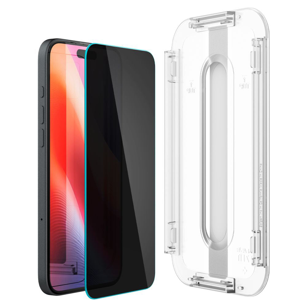 Protector de pantalla Privacy Spigen GlastR EZ FIT para Apple iPhone 16 / 15, Cristal Templado, Adhesivo Completo, Set de 2 piezas AGL06905