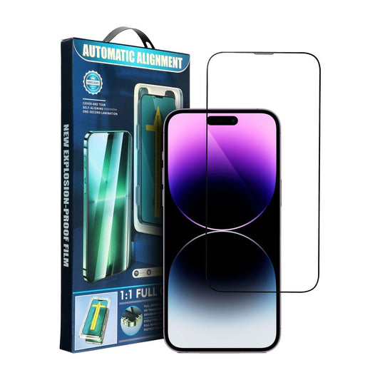 Protector de pantalla OEM con alineación automática para Apple iPhone 14 Plus / 13 Pro Max, vidrio templado, adhesivo completo, 5D, negro