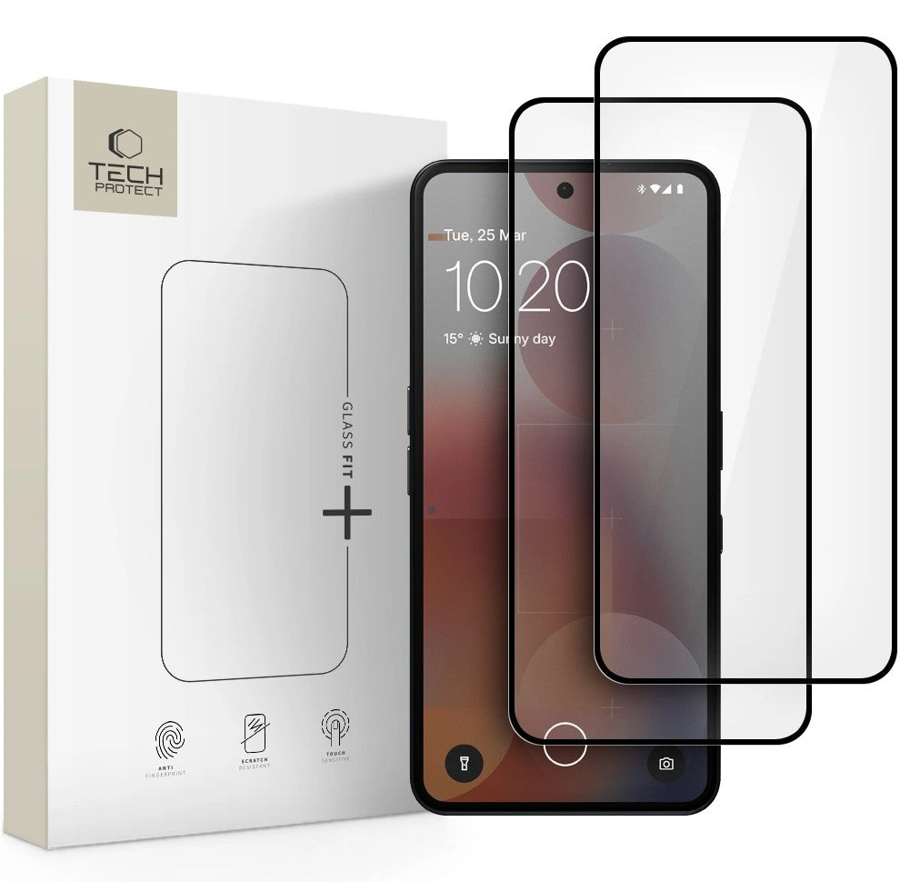 Protector de pantalla Tech-Protect FIT+ para Nothing Phone (3a) / Phone (3a) Pro, Cristal Templado, Adhesivo Completo, Set de 2 piezas, 2.5D, Negro
