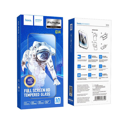 Protector de pantalla HOCO para Apple iPhone 14 Pro Max, Cristal Templado, Full Glue, Set de 10 piezas, Negro