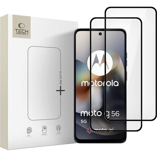 Protector de pantalla Tech-Protect FIT+ para Motorola Moto G56, Cristal Templado, Adhesivo Completo, Set de 2 piezas, 2.5D, Negro