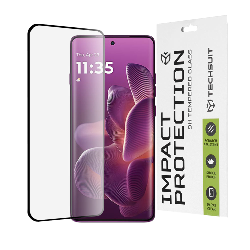 Protector de pantalla Techsuit para Motorola Edge 60 Pro, vidrio templado, adhesivo completo, 111D, negro