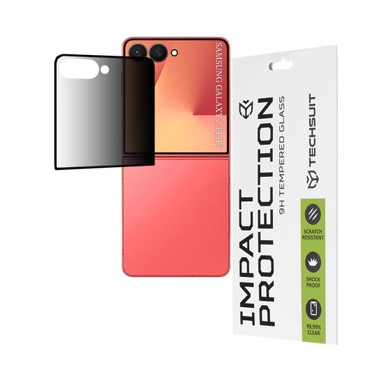 Protector de pantalla exterior Privacy Techsuit para Samsung Galaxy Z Flip7 F766, vidrio templado, adhesivo completo, 111D