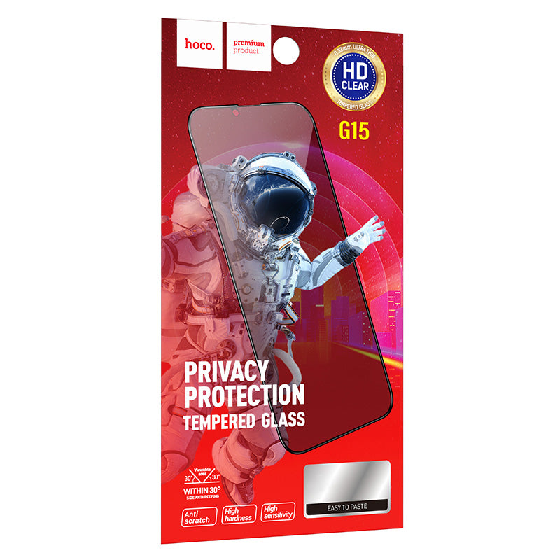 Protector de pantalla Privacy HOCO G15 para Apple iPhone 14 Plus / 13 Pro Max, Cristal Templado, Full Glue, 5D
