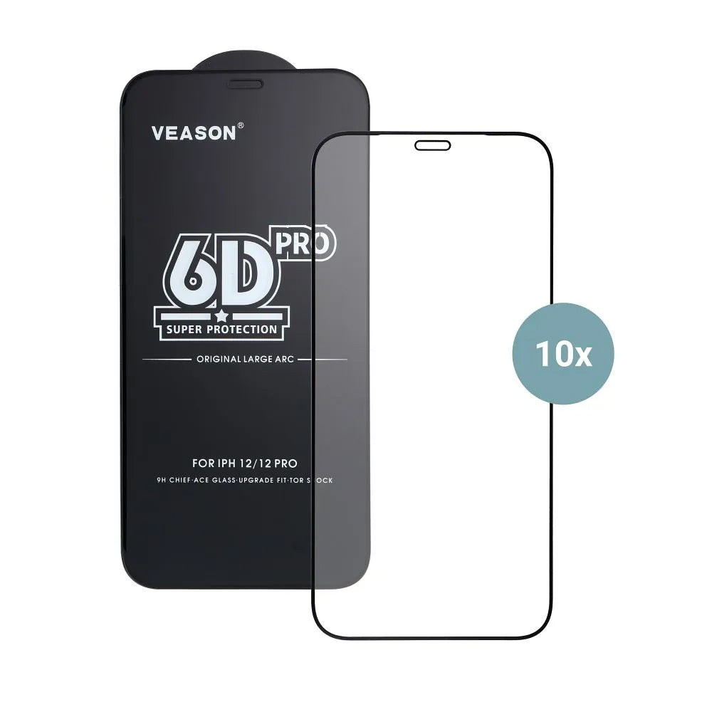 Protector de pantalla Veason PRO para Apple iPhone 17 Pro Max, vidrio templado, adhesivo completo, set de 10 piezas, 6D, negro