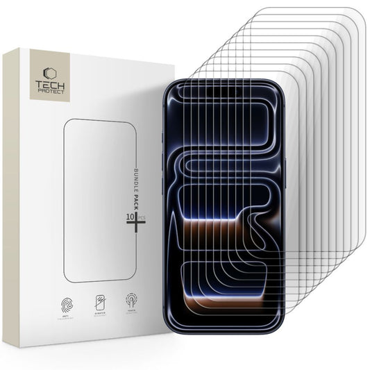 Protector de pantalla Tech-Protect para Apple iPhone 17 Pro / 17 / 16 Pro, Cristal Templado, Full Glue, Set de 10 piezas