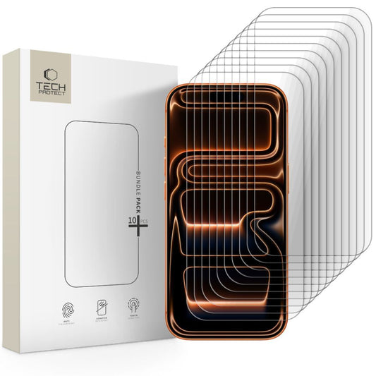 Protector de pantalla Tech-Protect para Apple iPhone 17 Pro Max / 16 Pro Max, Cristal Templado, Full Glue, Set de 10 piezas