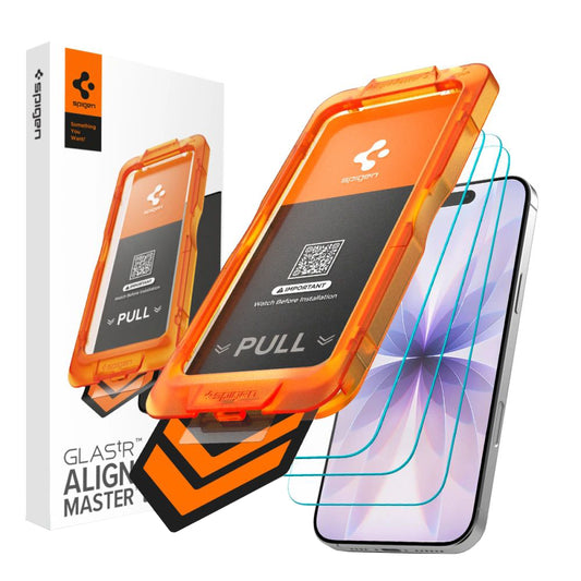 Protector de pantalla Spigen GlastR Align Master Slim para Apple iPhone 17, Cristal Templado, Adhesivo Completo, Set de 3 piezas