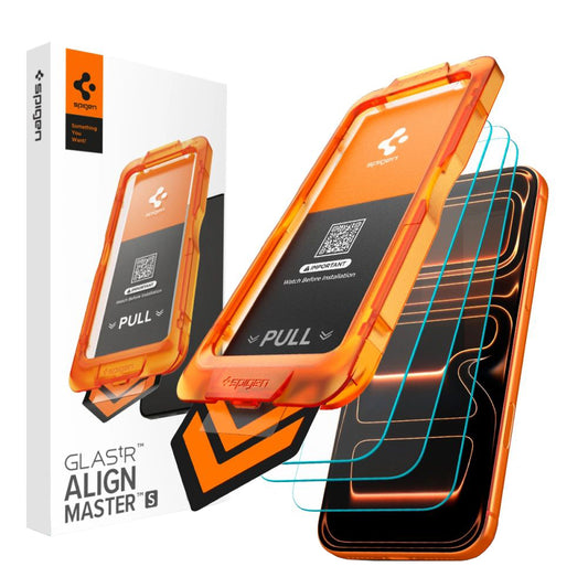 Protector de pantalla Spigen GlastR Align Master Slim para Apple iPhone 17 Pro, Cristal Templado, Adhesivo Completo, Set de 3 piezas