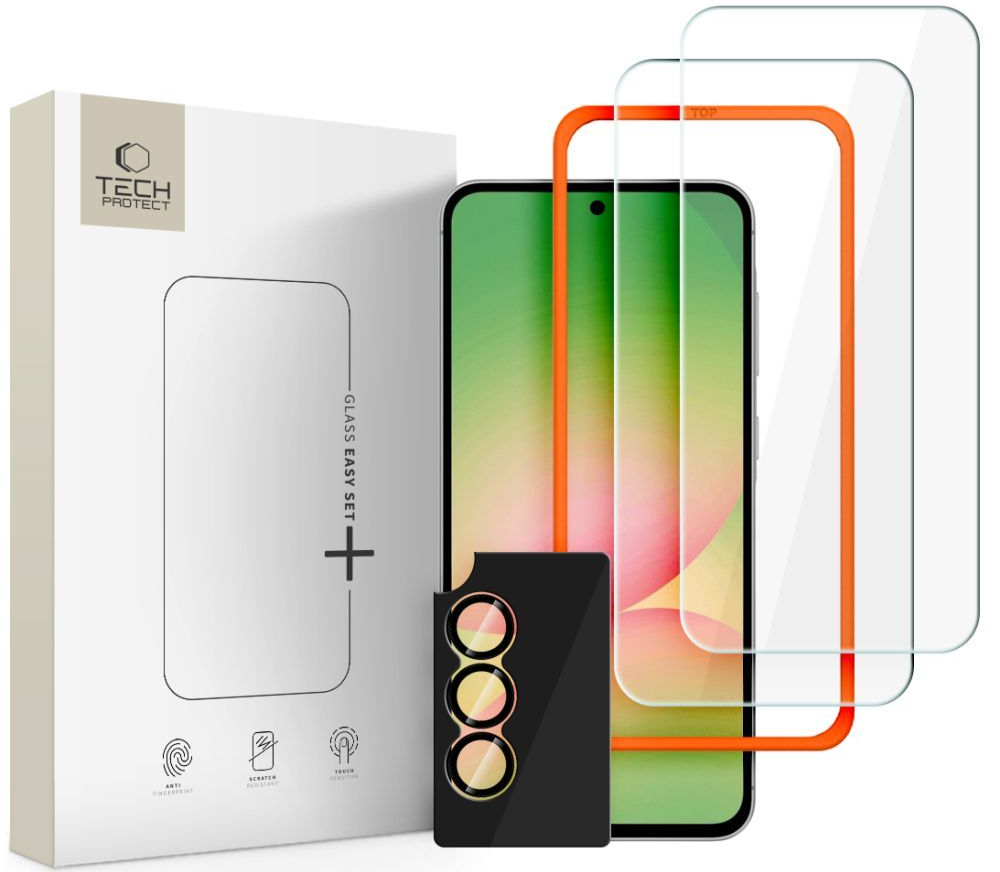 Protector de pantalla y cámara trasera Tech-Protect Quick Set+ para Samsung Galaxy A57 5G, Cristal Templado, Adhesivo Completo, Set de 3 piezas