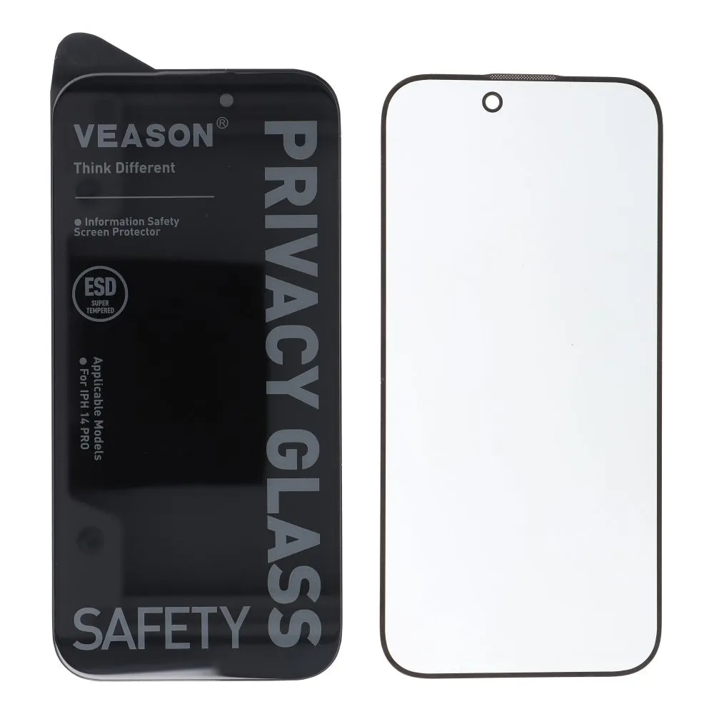 Protector de pantalla Privacy Veason para Apple iPhone 17e / 16e / 14 / 13 Pro, vidrio templado, adhesivo completo, 6D