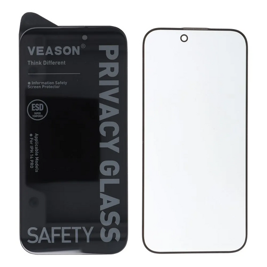 Protector de pantalla Privacy Veason para Apple iPhone 14 / 13 Pro, vidrio templado, adhesivo completo, 6D