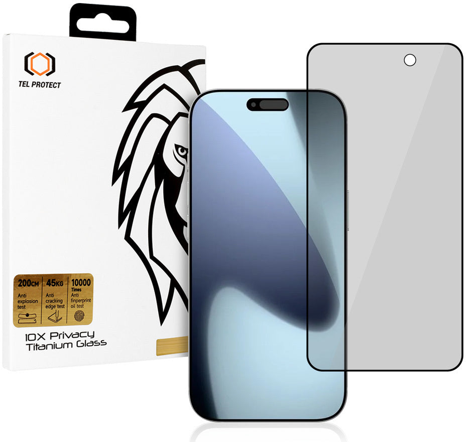 Protector de pantalla Privacy Tel Protect 10X Plus Titanium para Apple iPhone 17 Pro Max, vidrio templado, adhesivo completo