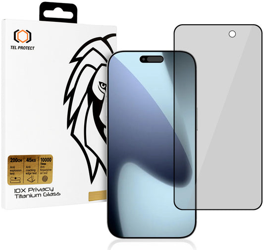 Protector de pantalla Privacy Tel Protect 10X Plus Titanium para Apple iPhone 17 Pro Max, vidrio templado, adhesivo completo