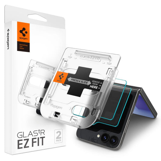 Spigen EZ FIT Protector de Pantalla para Samsung Galaxy Z Flip6 F741, Vidrio Blindado, Pegamento Completo, Juego 2 piezas, 2.5D, 2.5D, Pantalla Exterior AGL07972