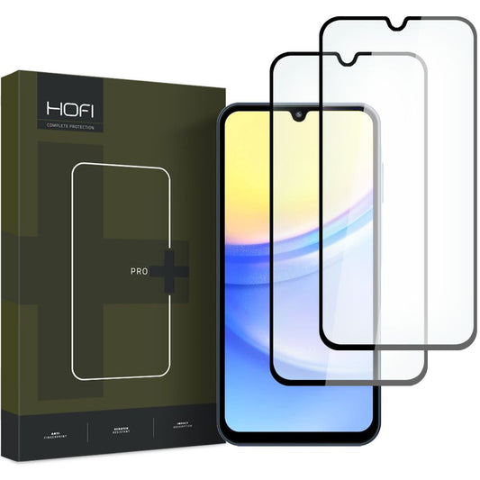 Protector de pantalla HOFI Glass PRO+ para Samsung Galaxy A15 5G A156 / A15 A155, Glass Shield, Full Glue, Set 2 piezas, 2.5D, Negro 