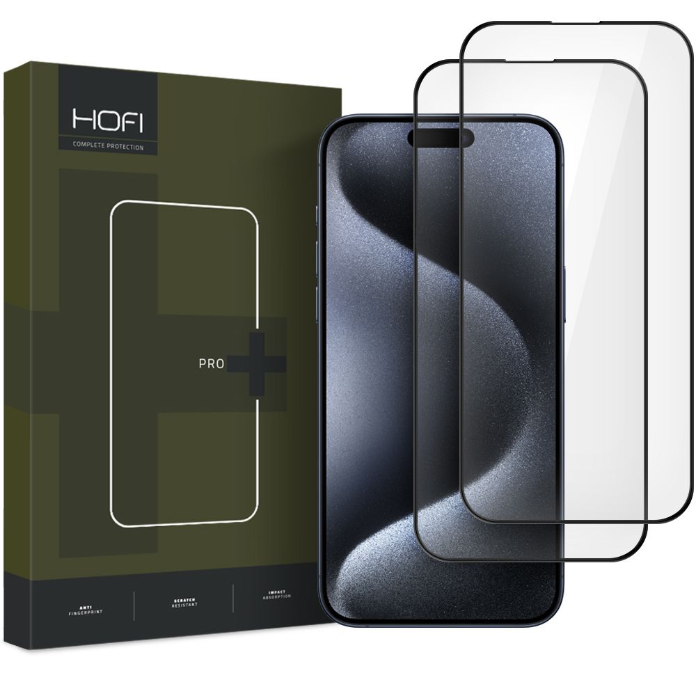 Protector de pantalla HOFI Glass PRO+ para Apple iPhone 16, Glass Shield, Full Glue, Set 2 piezas, 2.5D, Negro 