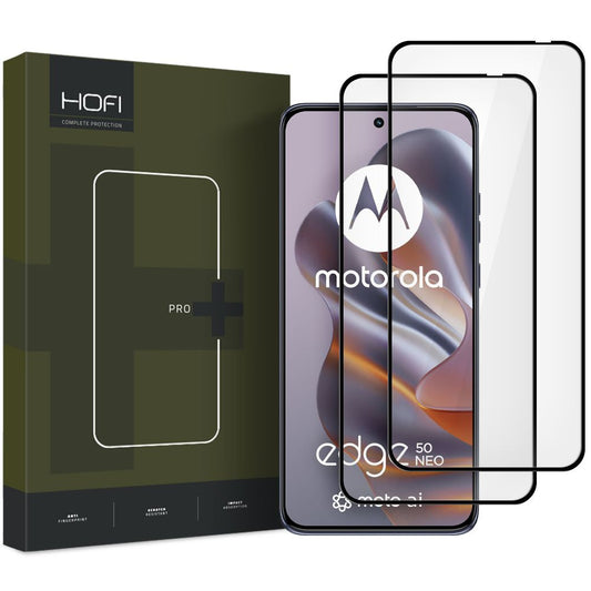 HOFI Glass PRO+ Protector de pantalla para Motorola Edge 50 Neo, Película protectora, Escudo de cristal, Pegamento completo, Juego de 2 piezas, 2.5D, Negro