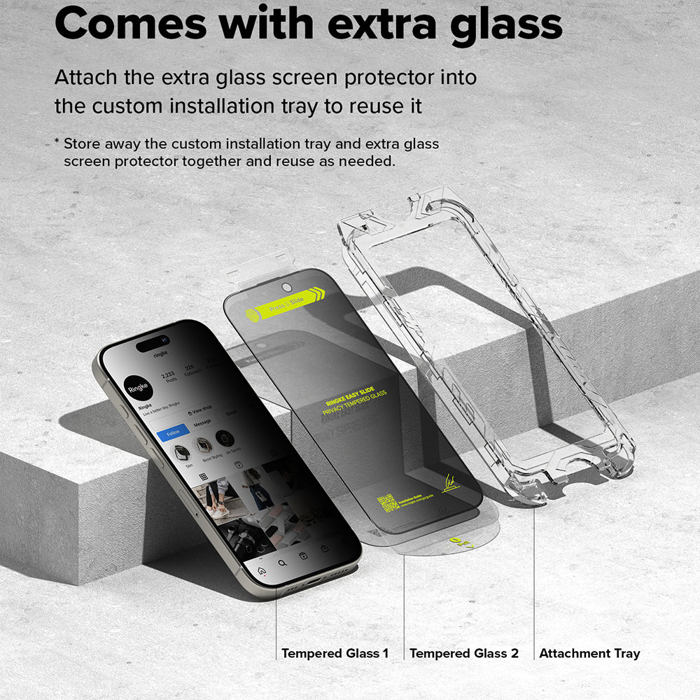 Privacy Screen Protector Ringke Easy Slide para Apple iPhone 16 Pro Max, Glass Protected, Full Glue, Set 2 piezas 