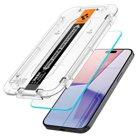 Protector de pantalla Spigen GlastR EZ FIT para Apple iPhone 15 Pro, vidrio templado, adhesivo completo, set de 2 piezas AGL06892