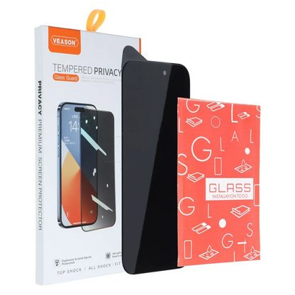 Protector de pantalla Privacy Veason para Apple iPhone 17e / 16e / 14 / 13 Pro, vidrio templado, adhesivo completo, 6D