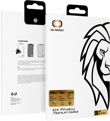 Protector de pantalla Privacy Tel Protect 10X Plus Titanium para Apple iPhone 17 Pro Max, vidrio templado, adhesivo completo