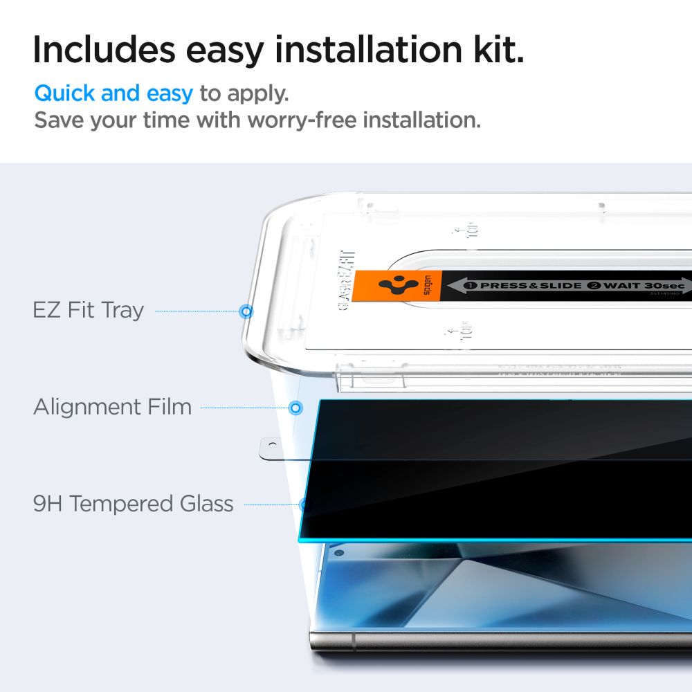 Spigen EZ FIT Privacy Protector de Pantalla para Samsung Galaxy S24 Ultra S928, Cristal Protector, Pegamento Completo, Juego 2 piezas 
