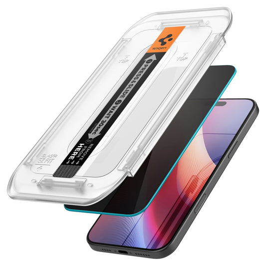 Protector de pantalla Privacy Spigen GlastR EZ FIT para Apple iPhone 17 Pro / 17 / 16 Pro, Cristal Templado, Adhesivo Completo, Set de 2 piezas AGL07929