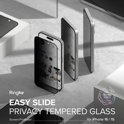 Privacy Screen Protector Ringke Easy Slide para Apple iPhone 16 Pro Max, Glass Protected, Full Glue, Set 2 piezas 