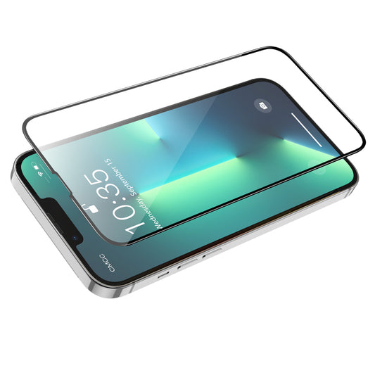 Protector de pantalla HOCO G16 para Apple iPhone 16e / 14 / 13 Pro / 13, Cristal Templado, Adhesivo Completo, 5D, Negro.