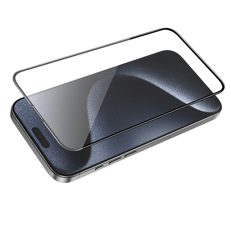 Protector de pantalla HOCO G16 para Apple iPhone 16 Pro Max, Cristal Templado, Full Glue, 5D, Negro.