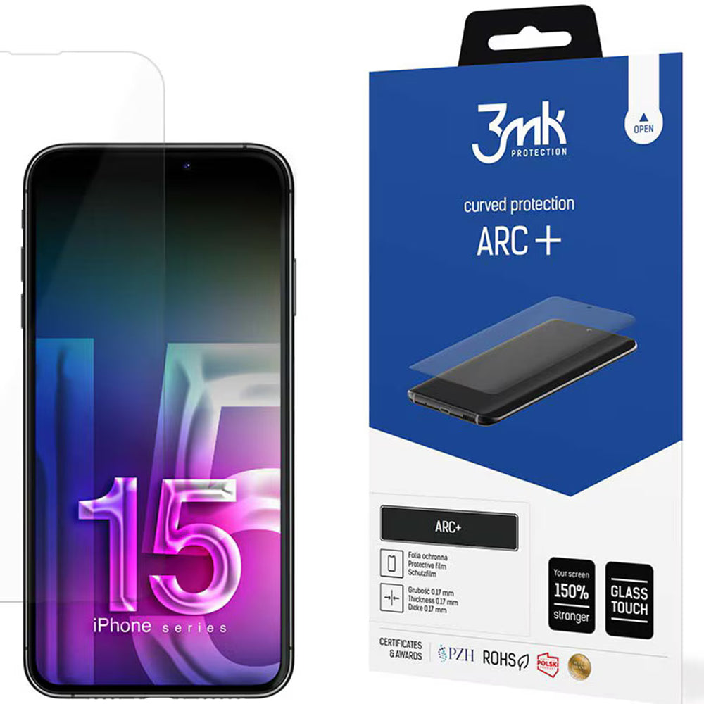 Protector de pantalla 3MK ARC+ para Apple iPhone 15, plástico