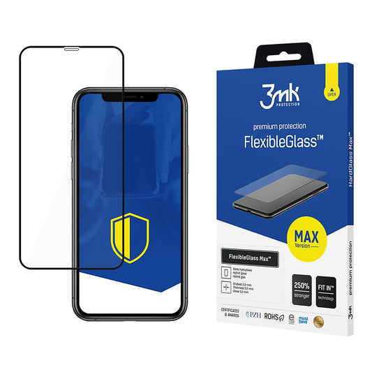 Protector de pantalla 3MK FlexibleGlass Max para Apple iPhone 11 / XR, Vidrio Flexible, Pegamento Completo, Negro