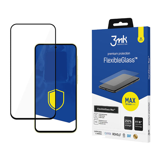 Protector de pantalla 3MK FlexibleGlass Max para Samsung Galaxy A35 5G A356, Vidrio Flexible, Pegamento Completo, Negro