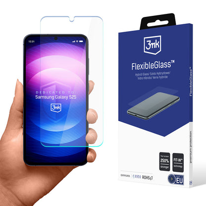 Protector de pantalla 3MK FlexibleGlass para Samsung Galaxy S25 S931, Vidrio Flexible, Pegamento Completo
