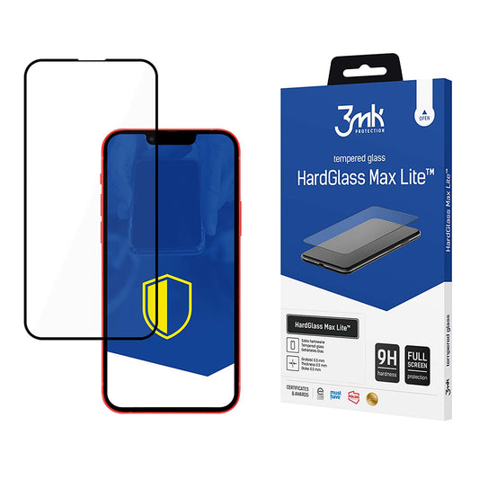 Protector de pantalla 3MK HardGlass Max Lite para Apple iPhone 17e / 16e / 14 / 13 Pro, Vidrio templado, Pegamento completo, Negro