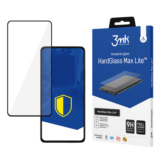 Protector de pantalla 3MK HardGlass Max Lite para Xiaomi Redmi Note 14 Pro 4G / Note 14 Pro+ 5G, Vidrio templado, Pegamento completo, Negro
