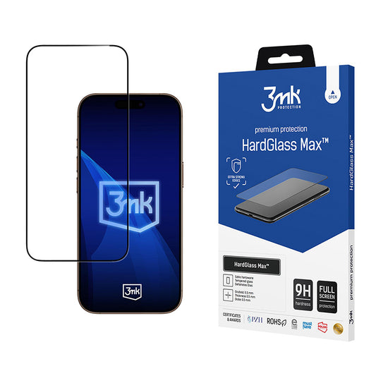 Protector de pantalla 3MK HardGlass Max para Apple iPhone 17 Pro Max, Cristal Templado, Full Glue, Negro
