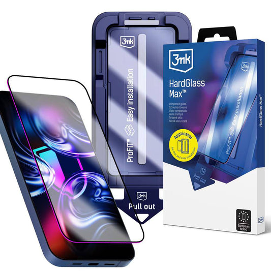 Protector de pantalla 3MK HardGlass Max para Apple iPhone 18 Pro / 17 Pro, Vidrio templado, Pegamento completo, Negro